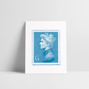 Georg Michael | Blau Mini Stempel Druck | Offene Edition | Einzigartige Wandkunst | 20x25cm | Wohnkultur | George Michael Geschenk | Ungerahmt