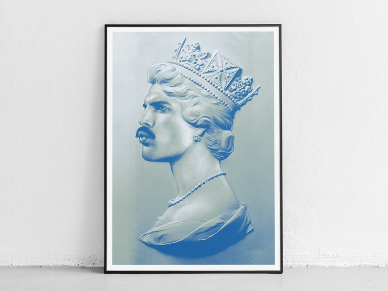 Freddie Mercury Screenprint Freddie Mercury Art Queen Print Queen Art Music Icon Unique Wall Art Freddie Mercury Gift Blue