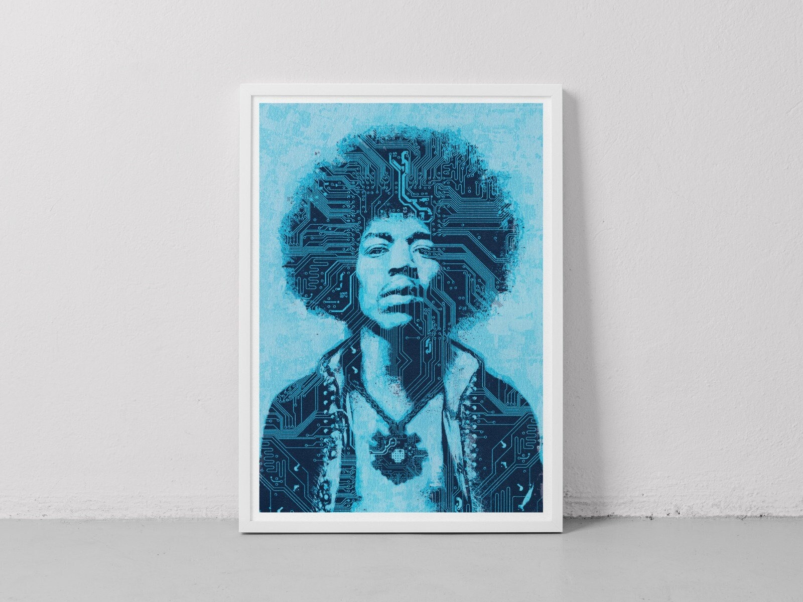 Jimi Hendrix Limited Edition Siebdruck | Einzigartige Wandkunst | 50x70cm | Elektrik Blues | Wohnkultur | Jimi Hendrix Geschenk