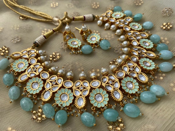 Antique gold kundan online necklace