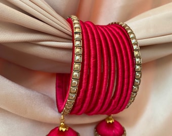 Bright Red Thread Bangles with Dual Kada