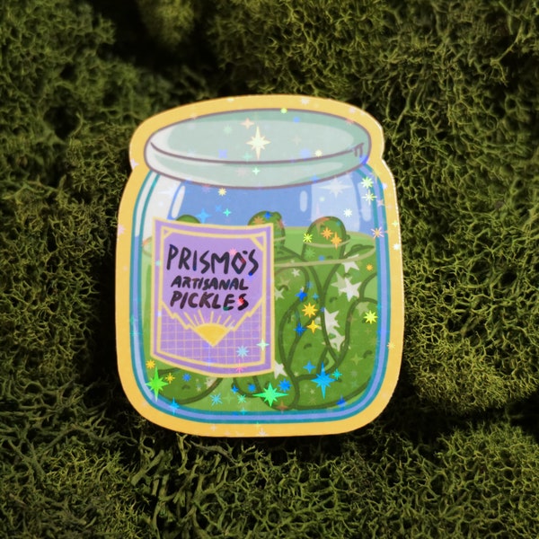 Prismo's Artisanal Pickles Glitter sticker - Sparkly, Holographic, Water Resistant - Laptop decal/Notebook Stickers