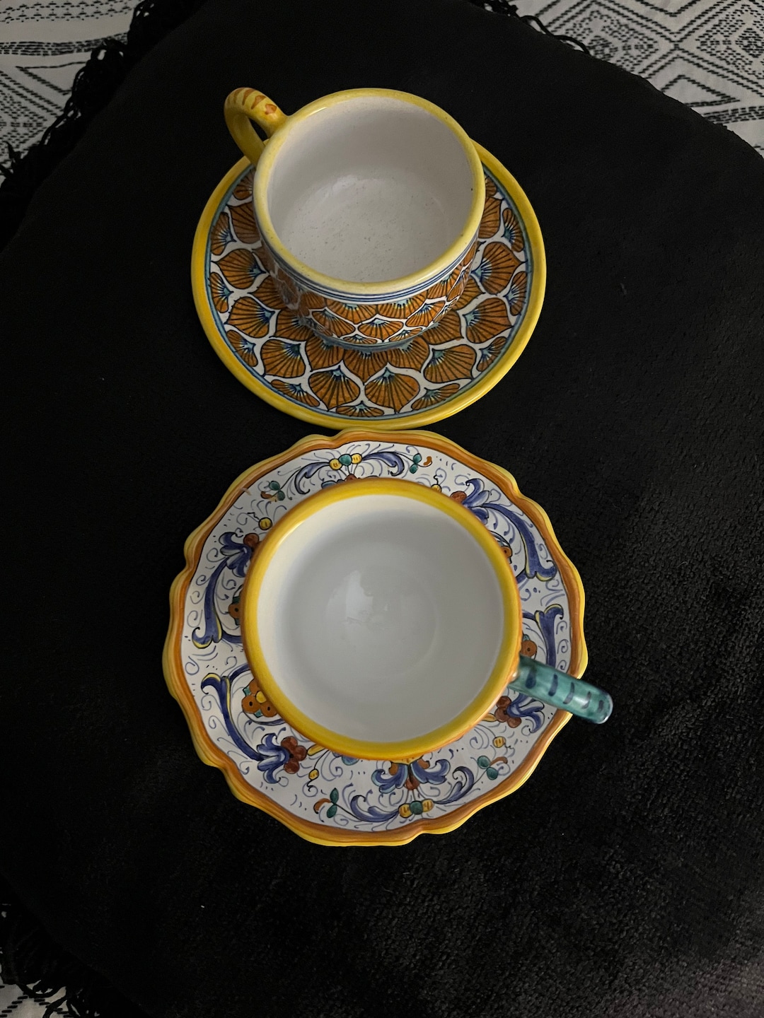 Bellshaped 2 Espresso Coffee Cups With Matching Saucer Decorated in