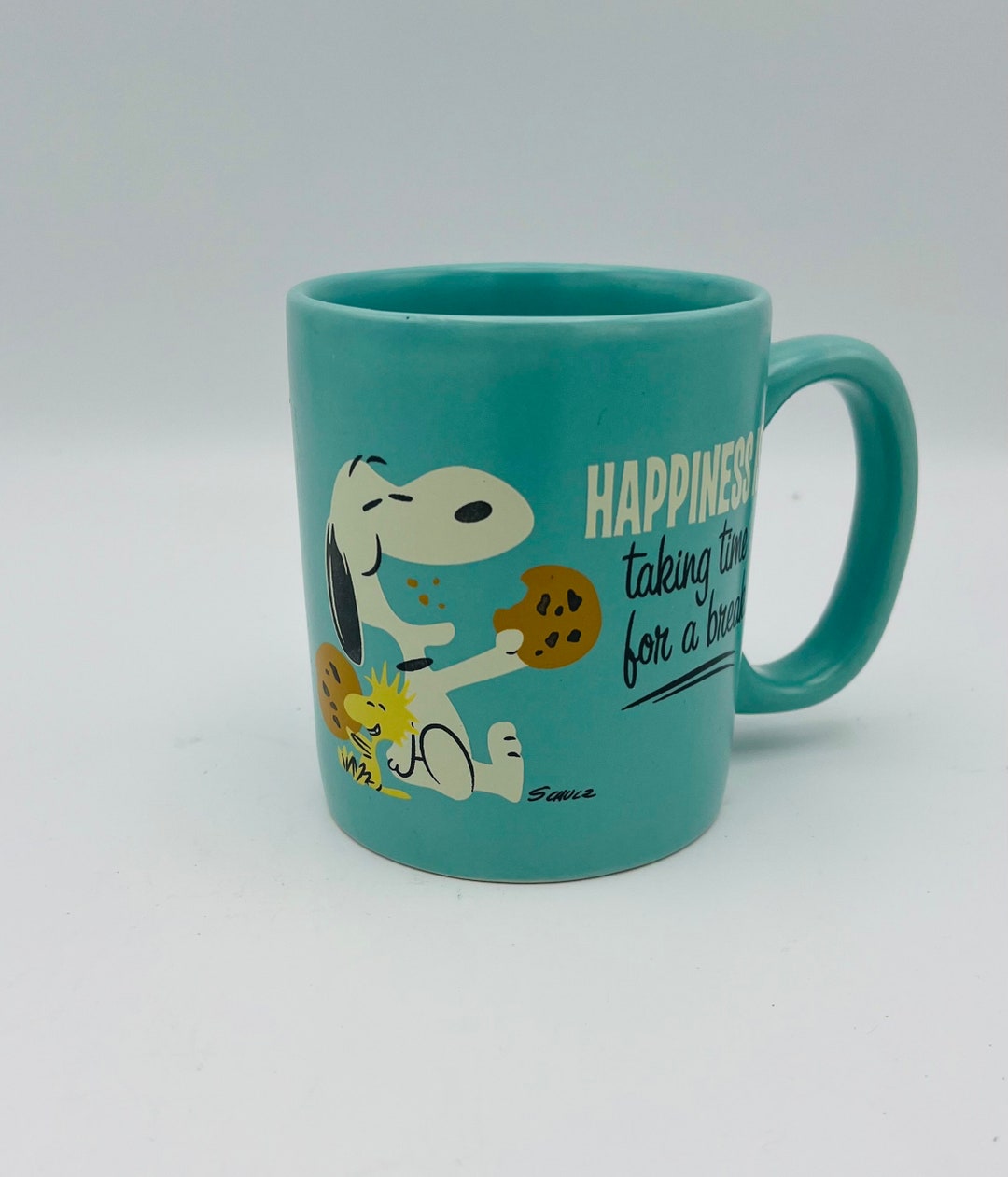 Peanuts Mug Happiness is Taking Time for A Break Cup Turquoise Snoopy