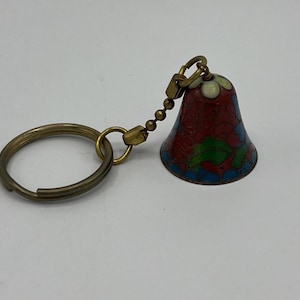 Cloisonne Bell Key Ring / Brass Cloisonne Bell Key Ring / Floral Cloisonne Bell Key Ring / Cloisonne Bell Key Chain / Cloisonne Bell