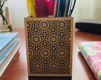 Modern mosaic wooden Pencil holder/ Modern mosaic acrylic pencil holder