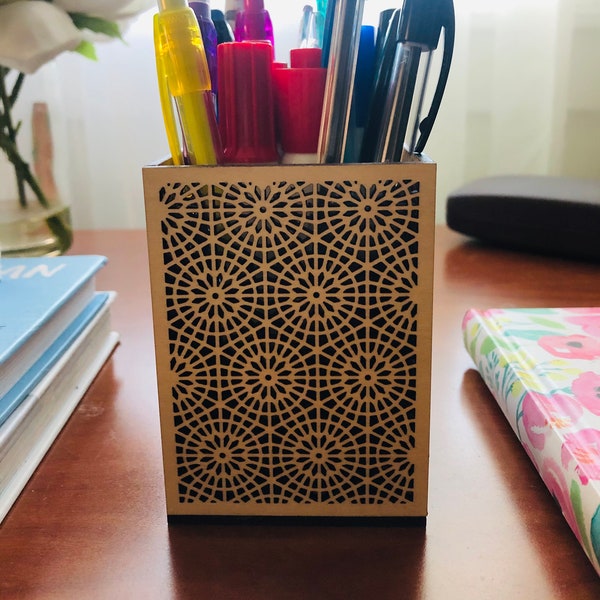 Modern mosaic wooden Pencil holder/ Modern mosaic acrylic pencil holder