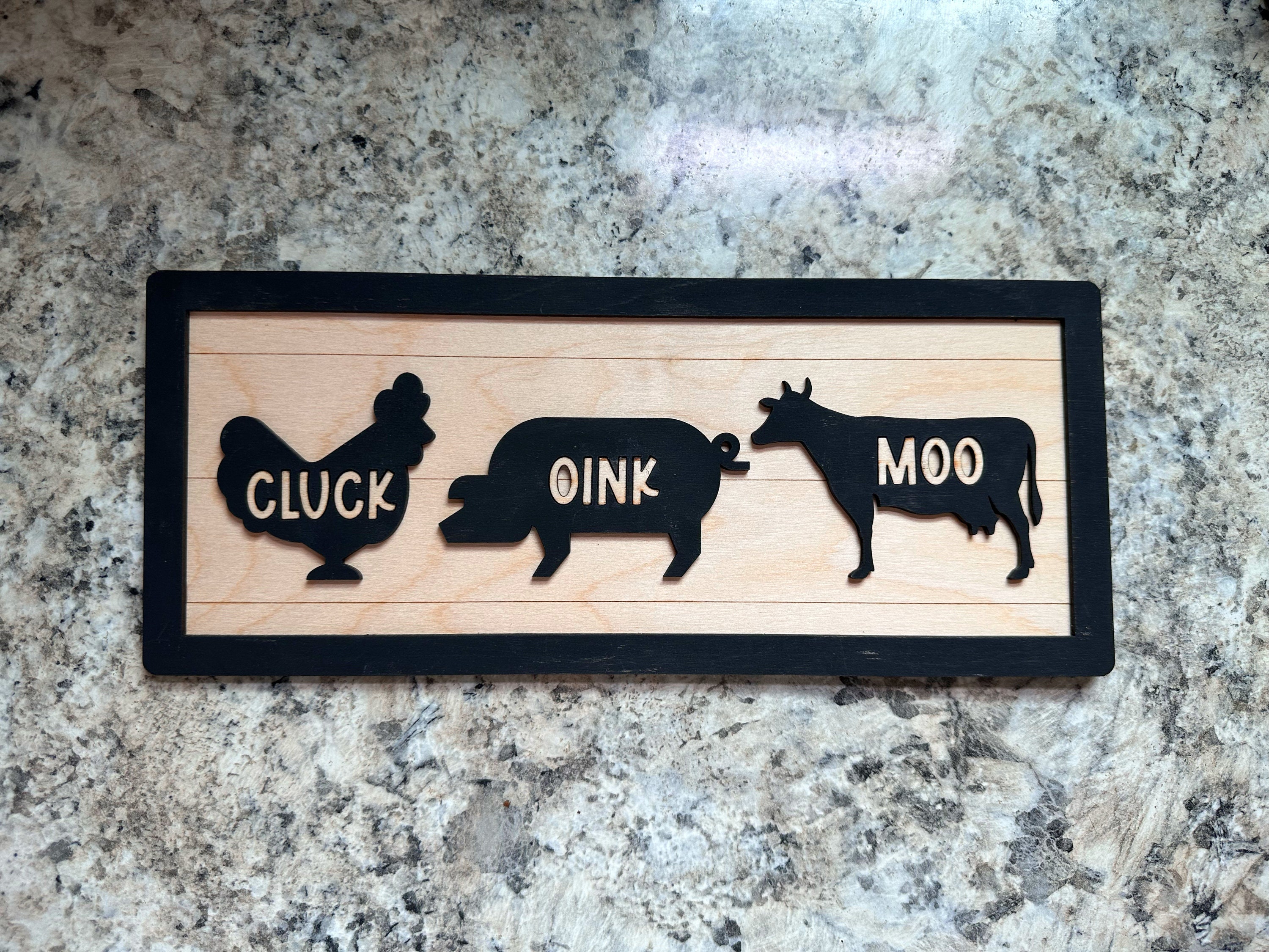 Farmhouse Kitchen Sign: Cluck Oink Moo Shelf Decor - Etsy