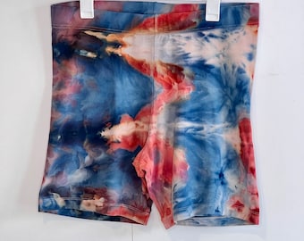 Rust and cobalt blue ice dyed bike shorts- x-large