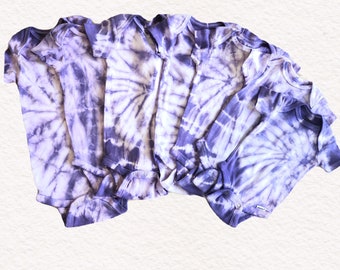 Tcu purple tie dyed spiral organic cotton onesies