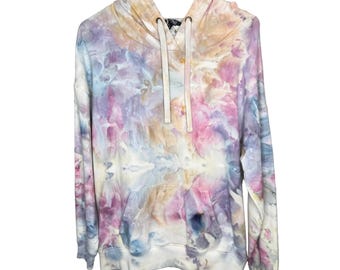 Pink and blue blooms ice dyed buffalo hoodie- Large