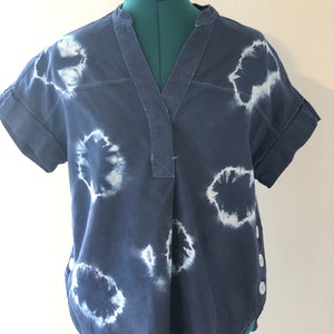 Original hand dyed indigo Shibori circles ladies shirt