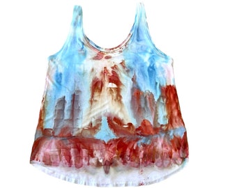 Tanktop van roest en blauw ijsgeverfd rayon, medium