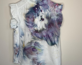 Moody purple abstract art ice dyed blouse- M
