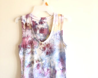 Camiseta sin mangas con efecto tie-dye, rosa y azul