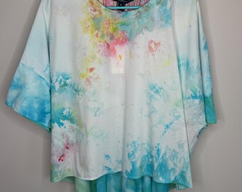 French connection  Pastel Tie-Dye Shirred Back Top | Flowy Relaxed Fit Tee | Soft Stretch Gathered Neck Blouse