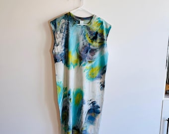 Reimagined peacock ice dyed dress- Large