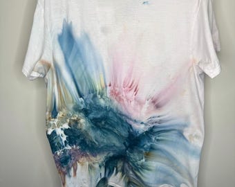 Arctic bloom abstract ice dyed t-shirt. Large v-neck unisex