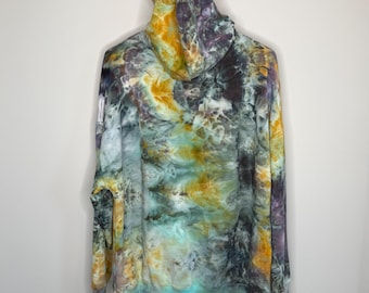 Sudadera con capucha de búfalo teñida con hielo y diseño de pavo real, talla XL.