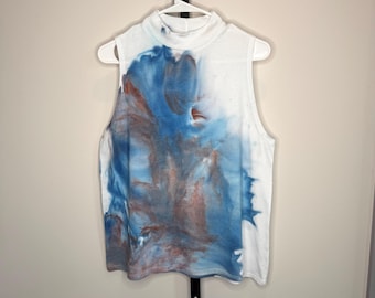 Abstract rust and blue ice dyed tank top- large