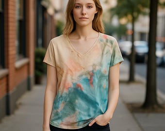 Monet modal ice dyed geode v-neck t shirts Large