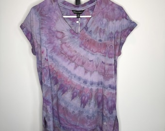 Purple modal ice dyed geode v-neck t shirts
