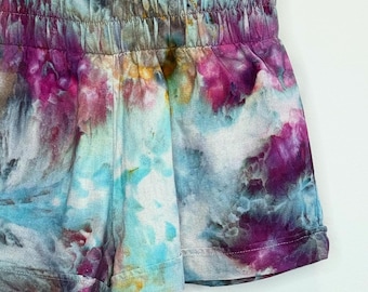 Reimagined peacock ice dye rayon shorts-Small