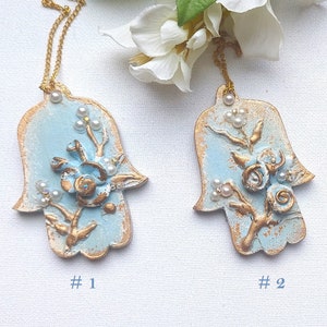 Blue & Gold Hamsa Wall Decor - Jewish Home Blessing, Bat Mitzvah Gift