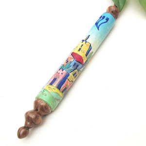 Hand-Painted Colorful Mezuzah Cover – Large Olive Wood Judaica, Jewish Housewarming Gift
