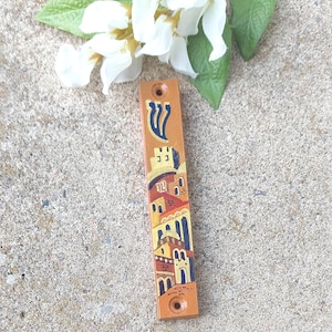 Jerusalem Mezuzah Modern mezuzah case Handmade mezuzah cover Olive wood Judaica Jewish wedding gift Judaica Gift for Housewarming