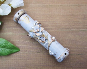 Small Mezuzah with scroll Mezuzah case and non kosher mezuzah scroll Gray and gold Mezuzah cover Jewish gifts