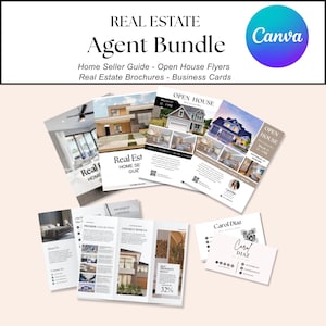Startersbundel makelaar, bundel opendeurdagen flyer, vastgoedmarketing, sjabloon voor visitekaartjes, gids voor huisverkopers, canvassjabloon