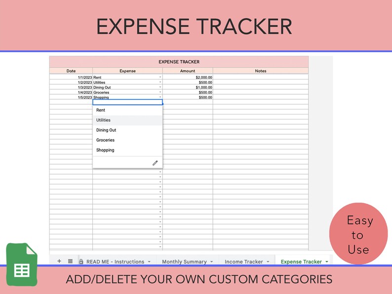 Monthly Income Expense Tracker, Google Sheets, Excel (digital Download ...