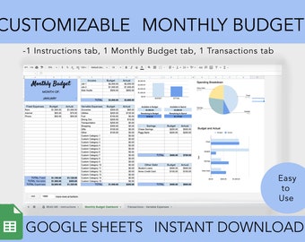 Monthly Budget Template, Google Sheets, Excel, Easy-to-Use (Digital Download)
