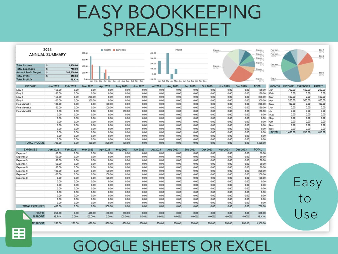 Simple Accounting Simple Business Bookkeeping Spreadsheet, Income and Expense Tracker ...
