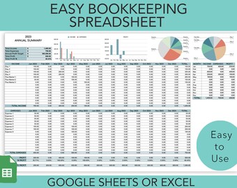 Small Business Bookkeeping Spreadsheet, Income Expense Tracker (Digital Download)