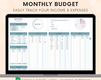 Monthly Budget Planner Google Sheets Template (Digital Download)
