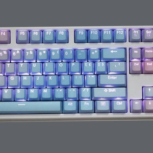 Blue/Pink Gradient PBT Keycap Set Light Transparent Keycap Set for Mechanical Keyboard OEM Profile MX Stem Compatible