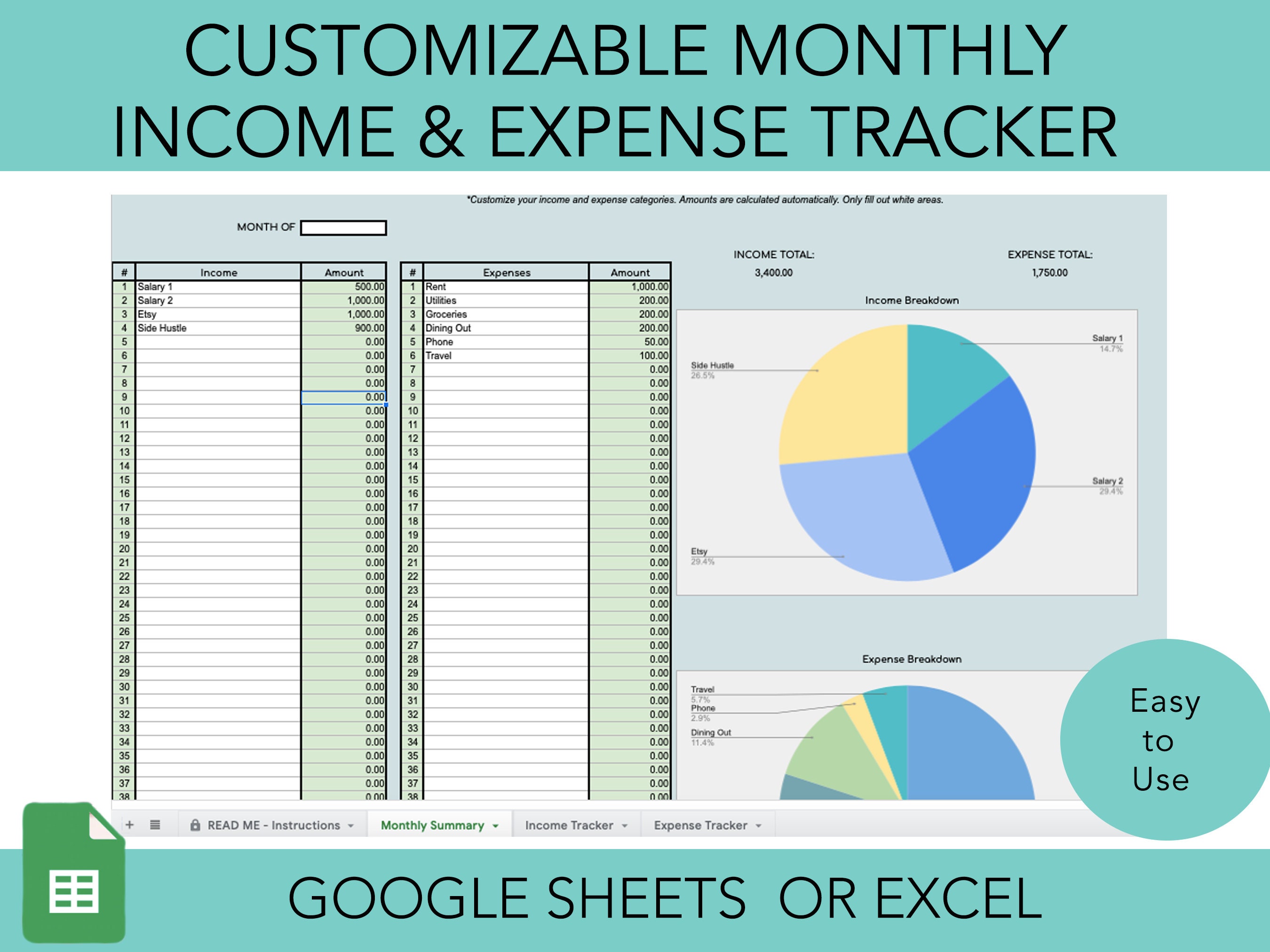 Monthly and Expense Tracker Google Sheets Template Etsy Ireland