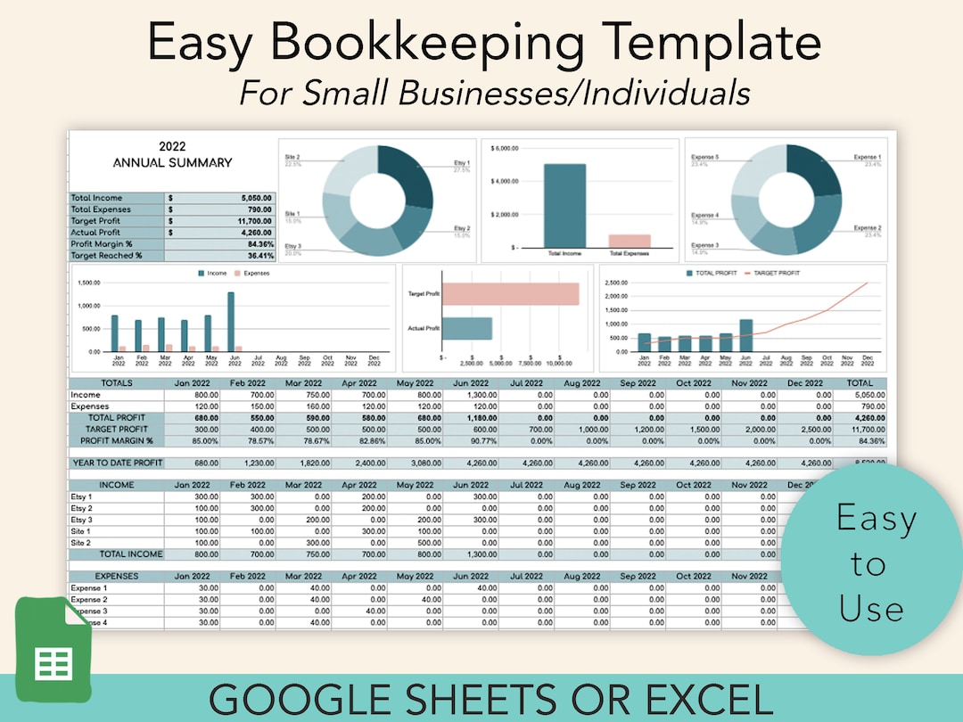 Easy Bookkeeping Template, Small Business Bookkeeping Spreadsheet ...