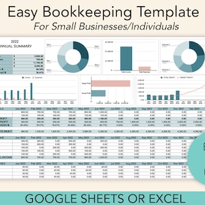 Easy Bookkeeping Template, Small Business Bookkeeping Spreadsheet, Income and Expense Tracker, Monthly & Annual Bookkeeping Tracker