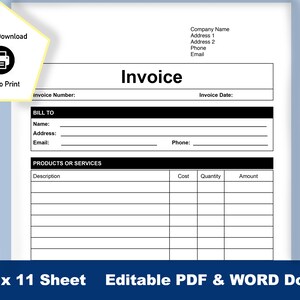 Rechnungsvorlage Word & PDF, Geschäftsrechnung Download, Rechnung Word Doc, bearbeitbare Rechnung, benutzerdefinierte Rechnung, druckbare Rechnung, Rechnungsformular