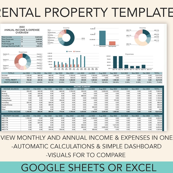 Rental Property Income & Expense Tracker | Airbnb Management Template | Rental Bookkeeping | Real Estate Template | Google Sheets