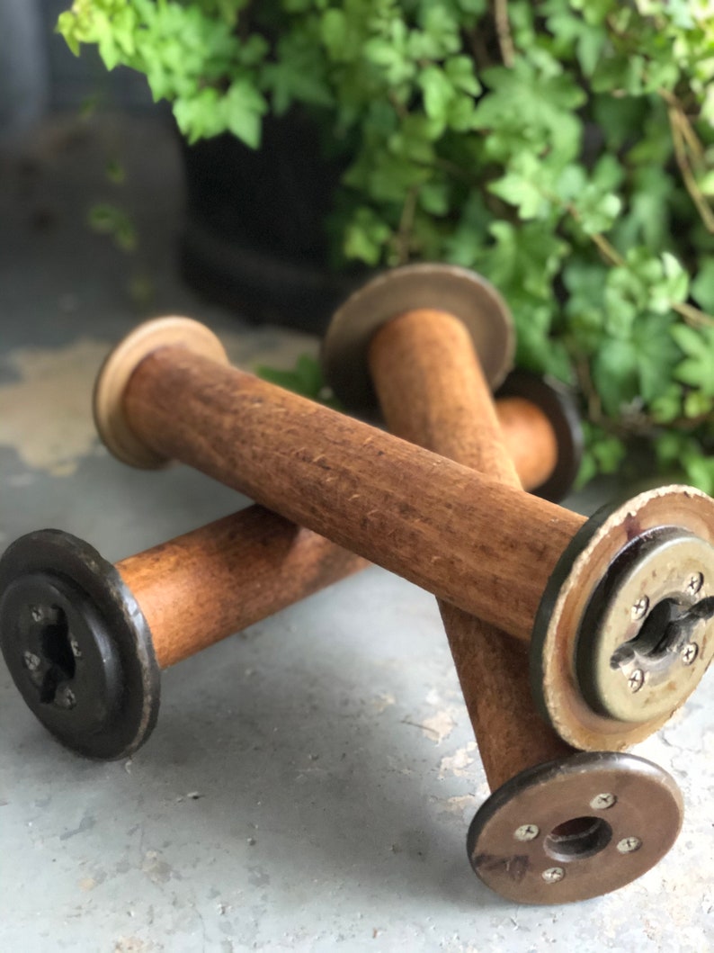 Vintage Wooden Mill Spools Textile Industrial Antique Etsy