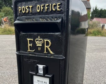 Cast Iron ER Post Box - Black British Mailbox, Royal Mail Style