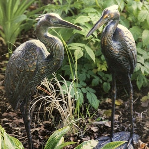 Crane Pair Bronze finish Garden Heron set Love Cranes Storks Cast Aluminium