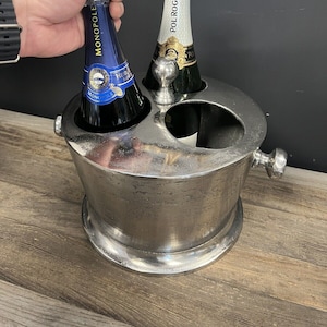 Champagne Cooler round 3 Bottle cast polished Aluminium Wine ice Bucket lidded