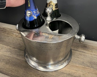 Champagne Cooler round 3 Bottle cast polished Aluminium Wine ice Bucket lidded
