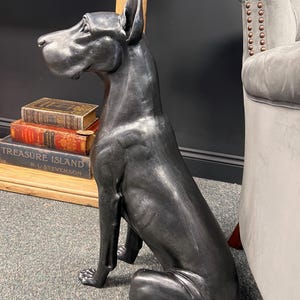 Sitting Great Dane Statue,  Grey Polished Resin Dog Sculpture