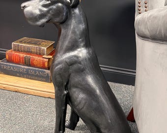 Sitting Great Dane Statue,  Grey Polished Resin Dog Sculpture